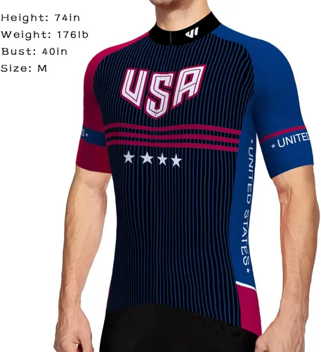 Vista 2 de Lo.gas Camiseta de ciclismo de EE. UU. para hombre, manga corta, para ciclismo, con bandera estadounidense, ropa de bicicleta de carretera