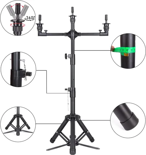 Vista 4 de AliLeader - Trípode para peluca de 50 pulgadas y 3 brazos (cabeza de maniquí no incluida) Acero inoxidable, para entrenamiento de peluquería
