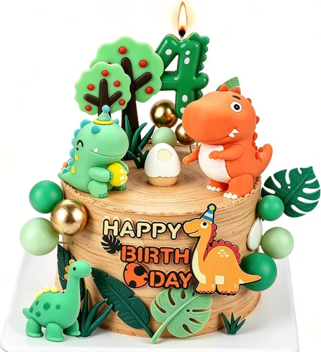 Vista 10 de Decoración para pastel de dinosaurio de 3er cumpleaños con vela de Dinosaurio 3er cumpleaños