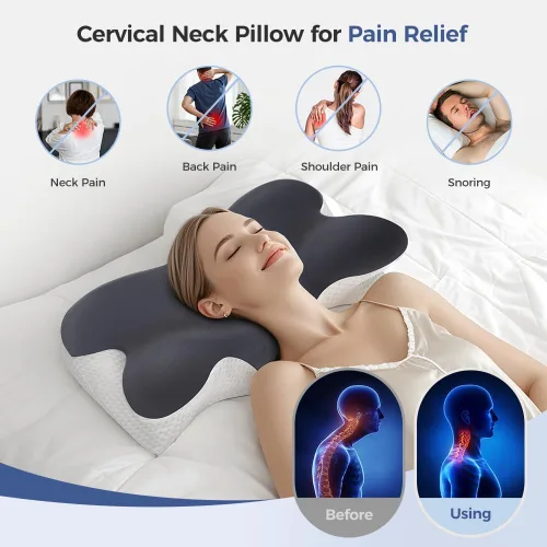Vista 3 de Almohada cervical para aliviar el dolor de cuello, almohada cervical de espuma viscoelástica para dormir, almohada ortopédica de apoyo