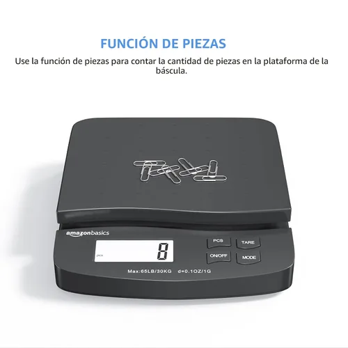 Vista 5 de Amazon Basics Báscula postal digital, adaptador de CA, capacidad de 65 lb, precisión de 0.1 oz, negra