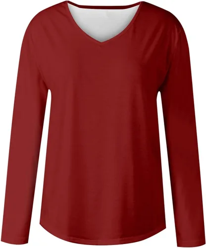 Vista 3 de Womens Clothes V Neck Slim Fit Pullover Tops Long Sleeve Retro Stripe Printing Blouses Lightweight Outfit