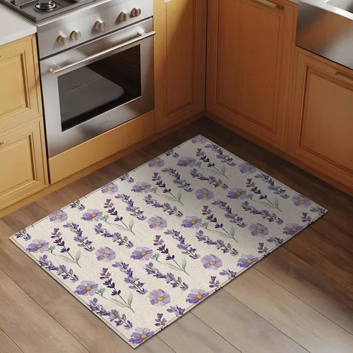 Vista 2 de Small Area Rugs 2x3 Ft, Lavender Floral Non-Slip Area Rugs for Living Room Bedroom Entryway, Summer Pastoral Watercolor Retro Flowers Washable