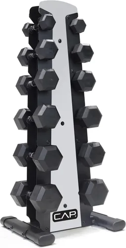 Vista 28 de CAP Juego de mancuernas hexagonales con revestimiento de goma con estante de almacenamiento, opciones de 100 a 210 libras, almacenamiento compacto