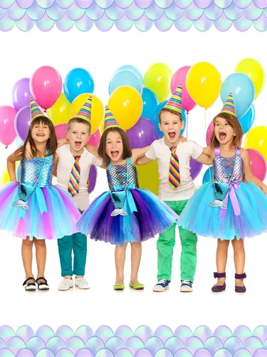 Vista 7 de Mermaid Birthday Outfits Mermaid Dress with Headband for Girls Mermaid Costume Tutu Skirt with Bag for Little Girls