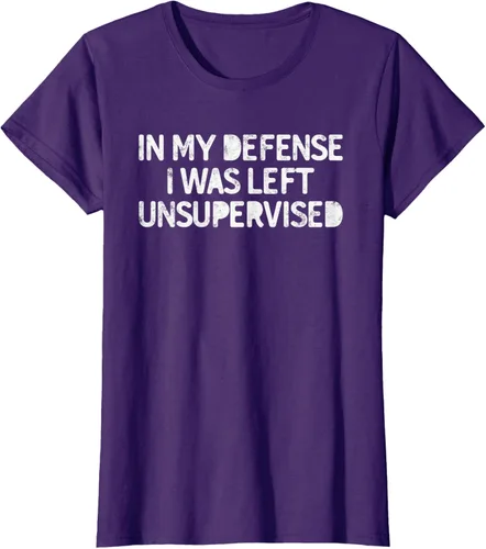 Vista 13 de Camiseta divertida con texto en inglés "Saying In My Defense I Was Left Unsupervised" Negro