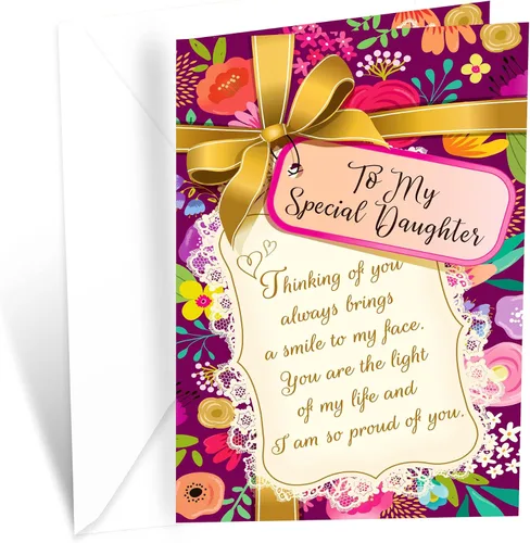 Vista 10 de Prime Greetings Tarjeta de cumpleaños para hija, hecha en Estados Unidos, tarjeta gruesa con sobre de primera calidad empaquetada en un correo