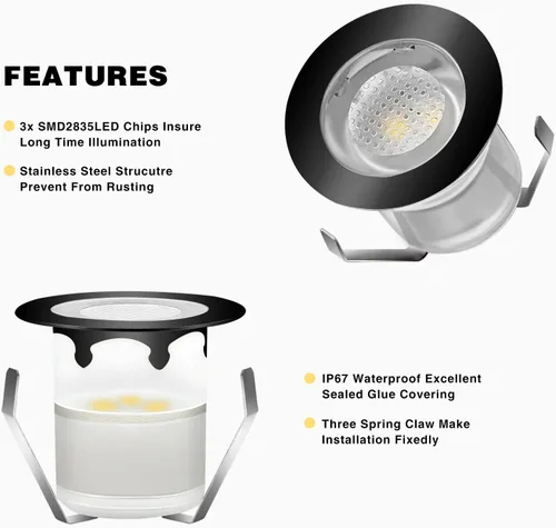 Vista 7 de Kits de luces LED empotrables para cubierta con carcasa protectora, iluminación LED de paisaje al aire libre IP67 impermeable, CC 12 V de bajo Azul