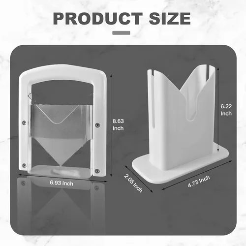 Vista 6 de Cortador de bagel, perfecto para bagels, agarre seguro, cortador de guillotina, escudo de seguridad, acero inoxidable (blanco)