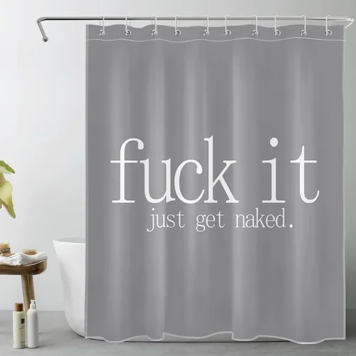 Vista 32 de LB Fuck It Get Naked - Cortina de ducha pequeña de 48 x 68 pulgadas, forro de cortina de ducha en blanco y negro, cortina de ducha estrecha