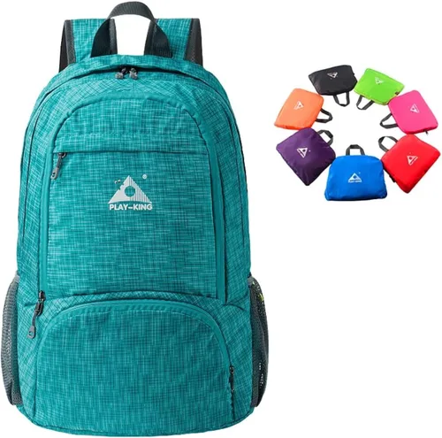 Vista 9 de PLAY-KING Mochila plegable impermeable ligera para ir de compras, viajes o senderismo, para hombres o mujeres Negro