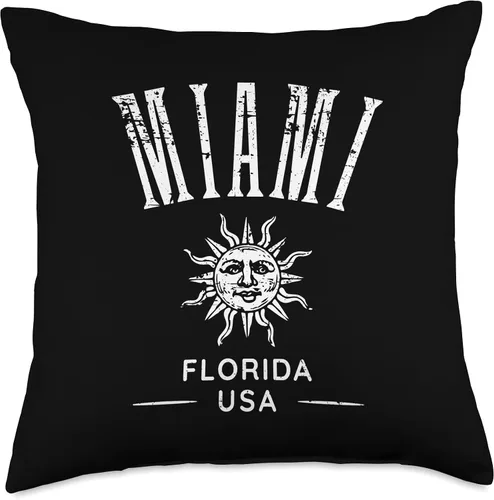 Vista 4 de Miami Florida USA Distressed Style Design Souvenir Throw Pillow