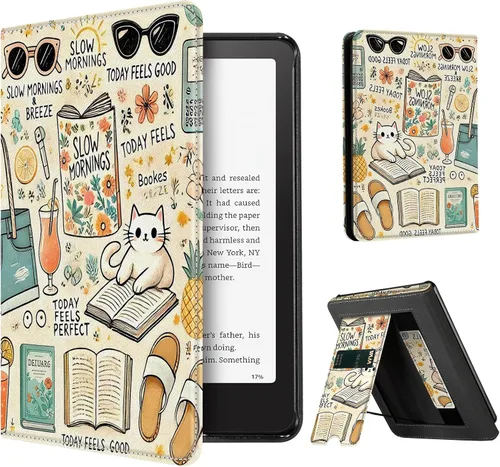 Vista 16 de CoBak Funda con soporte para Kindle Paperwhite - Funda de piel sintética duradera con función de apagado y encendido automático, ranura