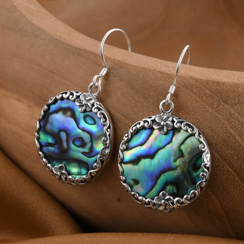 Vista 2 de Shop LC - Aretes colgantes con concha de abulón azul para mujer, plata esterlina 925