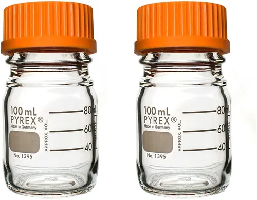 Vista 9 de Pyrex Botella redonda de almacenamiento de medios con tapa de rosca GL45, botellas de vidrio de borosilicato con tapas, cristalería científica