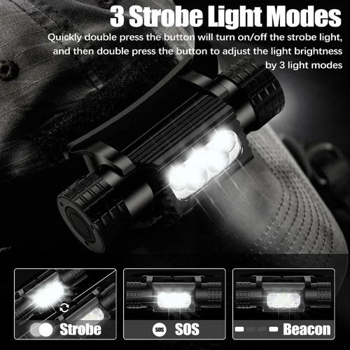 Vista 3 de Linterna frontal recargable, 2000 lúmenes, lámpara LED súper brillante para adultos, IP67 impermeable recargable con 9 modos, linterna de cabeza
