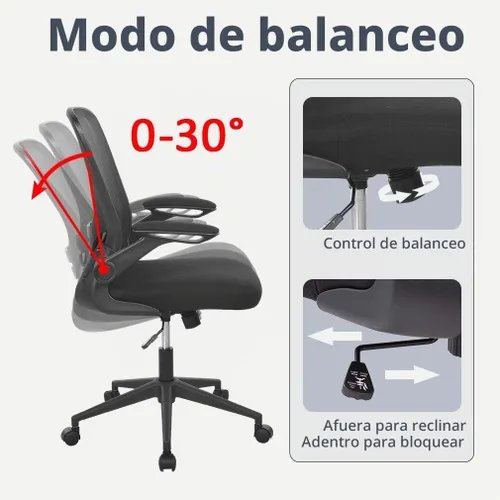 Vista 3 de BestOffice - Silla de oficina ergonómica de malla, silla de computadora giratoria con respaldo medio, con soporte lumbar, brazos abatibles, silla