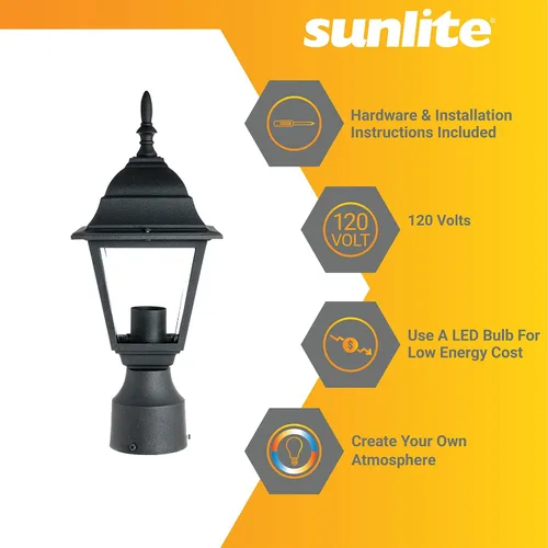 Vista 3 de Sunlite 41322 Lámpara de carro de montaje en poste, 60 vatios máximo, enchufe de base media individual (E26), 120 voltios, exterior, listado UL