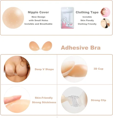 Vista 4 de CTLUUT Push Up Silicone Adhesive Bra for Women Backless Dress with Nipple Covers