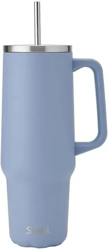 Vista 12 de S'well Vaso de acero inoxidable reciclado XL con popote y asa, 40 onzas, azurita, contenedor aislado al vacío de triple capa mantiene las bebidas