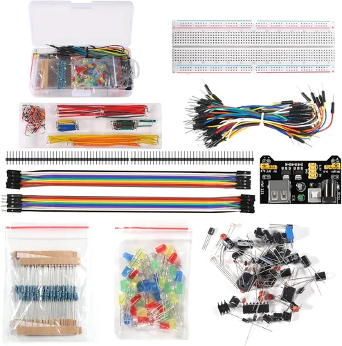 Vista 2 de Kit de 480 piezas de componentes electrónicos de 37 valores con módulo de fuente de alimentación, cable de puente, tabla de pan de 830 puntos