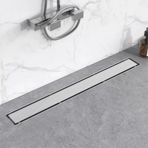 Vista 10 de YEFU Drenaje de ducha lineal dorado para baño: drenaje de ducha de 12 pulgadas con rejilla de inserción de azulejos - Drenaje lineal rectangular