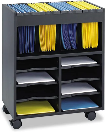 Vista 3 de Safco Go Cart Carrito móvil, organizador de archivos rodante, incluye 4 tinas de plástico extraíbles para archivos colgantes tamaño carta y 6