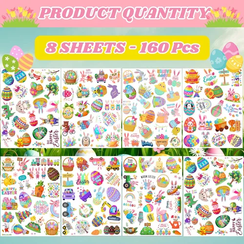 Vista 4 de 160 calcomanías de tatuajes temporales para el día de Pascua, regalos de fiesta de primavera, suministros de fiesta, decoración de vacaciones