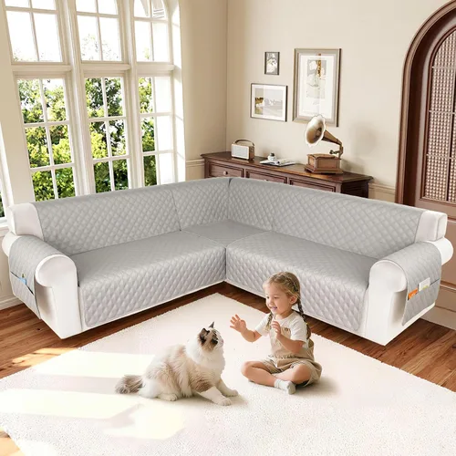Vista 2 de HDCAXKJ Fundas de sofá esquineras para sofá seccional, protector de muebles, Gris claro, XXL