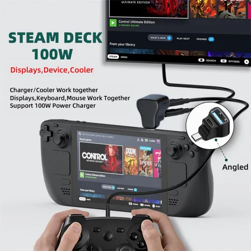 Vista 5 de 10Gbps USB3.0 tipo C macho a OTG dual tipo-A y tipo-C hembra divisor de alimentación y datos con ángulo compatible con Steam Deck portátil