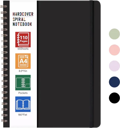 Vista 11 de LABUK Cuaderno de espiral de 8.5 x 11 pulgadas, cuadernos A4 de tapa dura para mujer, 55 hojas y 110 páginas, diario grande para el trabajo