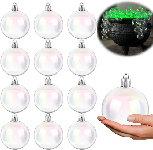 Vista 7 de 12 adornos de plástico iridiscentes de Navidad de 2.36 pulgadas, adornos iridiscentes para árbol de Navidad, bolas transparentes para Halloween