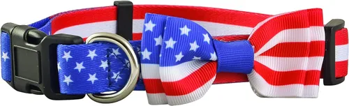 Vista 2 de Collar para perro con bandera estadounidense con pajarita, 4 de julio, para perros grandes, medianos y pequeños