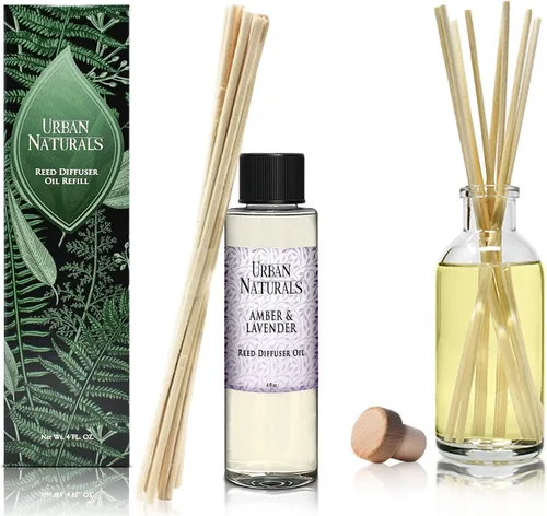 Vista 5 de Urban Naturals Recambio de aceite difusor de varillas ámbar y lavanda, lavanda relajante, ámbar cálido, aroma calmante para habitación, 4 onzas +