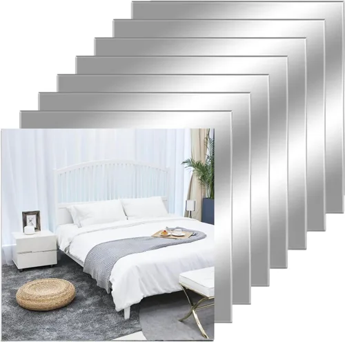 Vista 10 de Hojas de espejo flexibles de acrílico de 8 x 6 pulgadas, paquete de 10 azulejos de espejo autoadhesivos cuadrados cortables para pared, calcomanías
