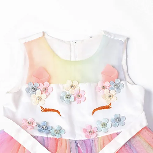 Vista 2 de QPANCY Vestidos de unicornio para niñas trajes de concurso de princesa diadema y ala a juego
