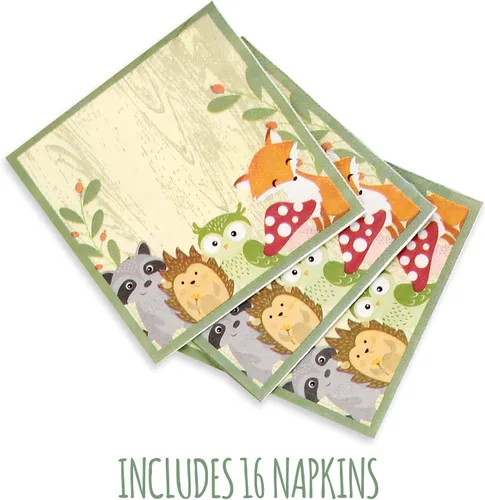Vista 9 de Pop Fizz Designs Woodland Creatures Party Pack Platos, servilletas, vasos, cubiertos y envoltorios de cupcakes