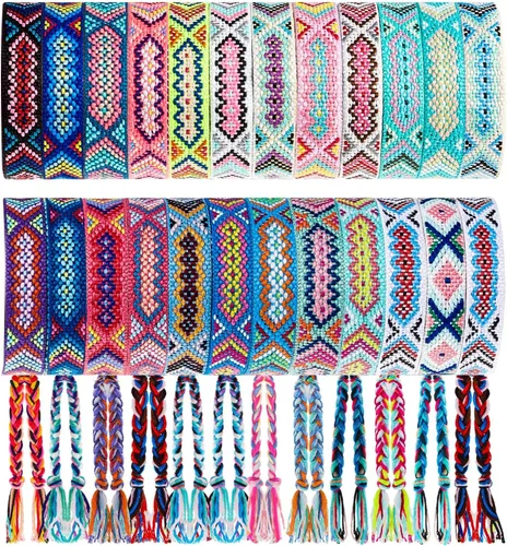 Vista 11 de Henoyso Pulseras tejidas de la amistad a granel ajustables trenzadas de cuerda Nepal con cierre de nudo deslizante, regalo para mujeres y niñas