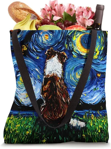 Vista 4 de Aja Bolsa de mano con diseño de perro estrellado en la parte trasera de Collie en color rojo y blanco 16 pulgadas Blanco