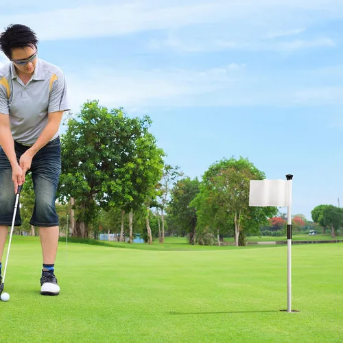 Vista 3 de Pelopy Juego de 3 palos de golf para poner golf, palo de bandera verde para patio, portátil, fibra de vidrio, 2 secciones para astillar, campo