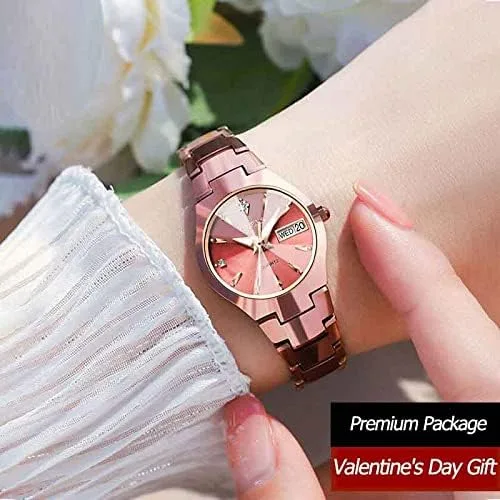 Vista 4 de OLEVS Women Watch Small Face Fashion Tungsten Steel Strap Gift Set with Bee Bracelet Ladies Wrist Watch with Date Dress Waterproof Luminous