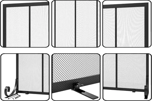 Vista 5 de Fire Beauty Protector de chispas para chimenea de panel plano, puerta de metal forjado, cubierta de seguridad decorativa para chimenea, protector