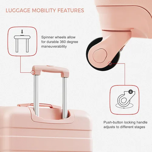 Vista 4 de Merax 3 piezas expandible Abs Hardshell Equipaje Sets Spinner Wheel Maleta TSA Lock Suit Case, Rosa (All Pink), Juego de equipaje de 3 piezas