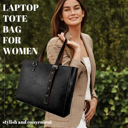 Vista 8 de CHIENTUNG Leather Laptop Tote Bag for Women Large Professional Briefcase Work Bag with 4 Compartments Up to 15.6 inch