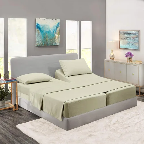 Vista 7 de Rajlinen Split Queen Sheet Set for Adjustable Bed, 100% Egyptian Cotton, 5 Piece Set, Dual 16" Deep Pocket Fitted Sheets, Soft, Cooling, Breathable