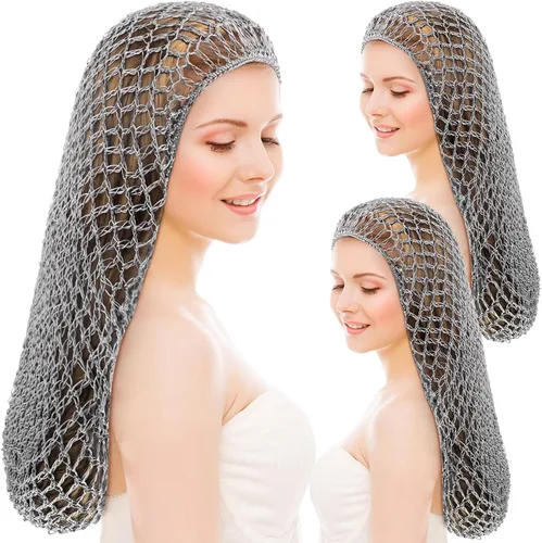 Vista 8 de Waydress 3 piezas de malla de ganchillo para el pelo de rayón de punto de redecilla de 20 pulgadas, gorro de dormir de ganchillo para mujer, pelo