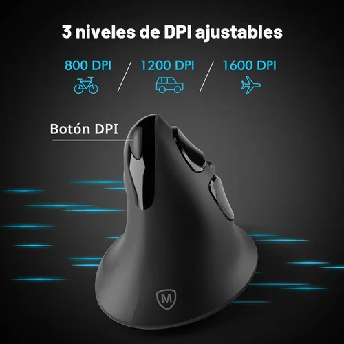 Vista 3 de MicroPack Ratón ergonómico, ratón inalámbrico vertical con USB A y receptor tipo C, diseño ergonómico que reduce la tensión muscular, ratón de 6