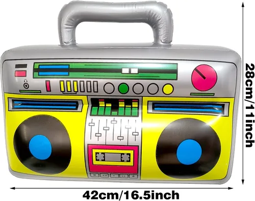 Vista 4 de 2 paquetes inflables de radio Boombox y teléfono móvil para fiesta de fotos, recuerdos de fiesta de cumpleaños de los años 80 y 90, música retro