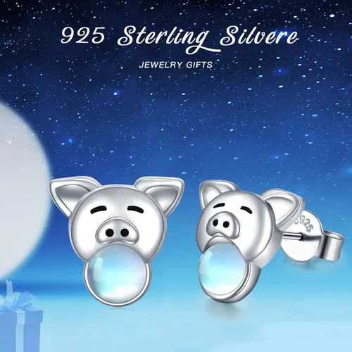 Vista 5 de JUSTKIDSTOY PigHedgehogFishButterflyFrog Earrings 925 Sterling Silver Cute Animal Stud Earrings Jewelry Gifts for Women Girls Hypoallergenic