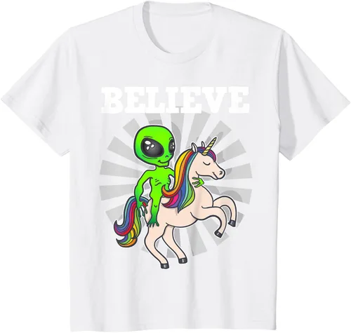 Vista 32 de Believe Space Alien Riding Unicorn - Camiseta de regalo divertida, Negro, S